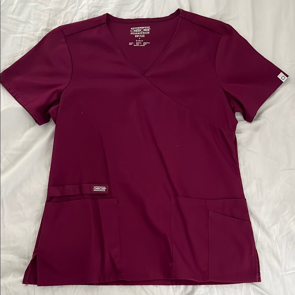 Cherokee Women's Short Sleeve V-Neck Scrub Top - Deep Red